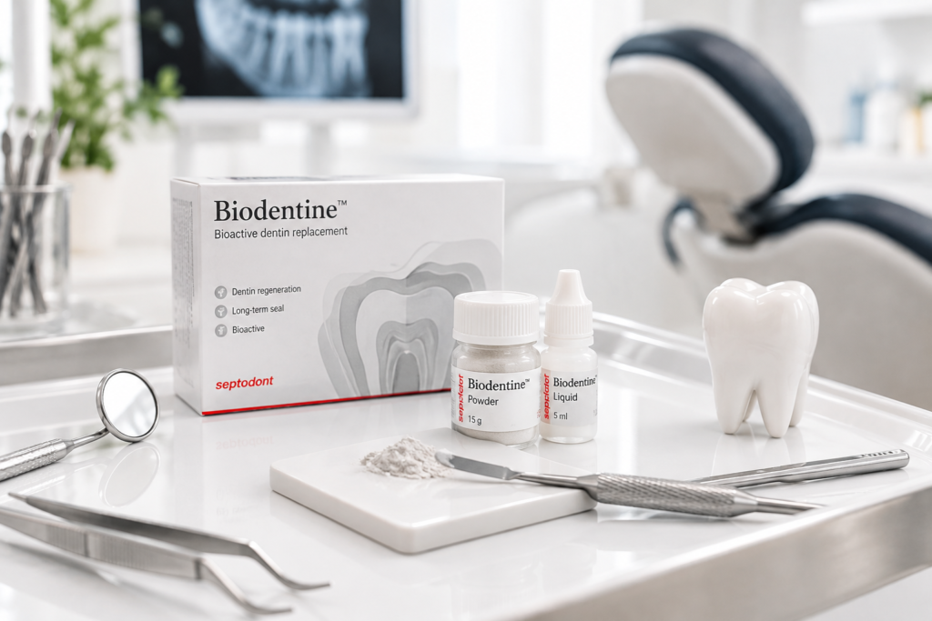 Biodentine na sterylnej tacy dentystycznej